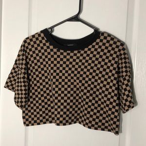 Forever 21 Taupe Checkered Crop Top